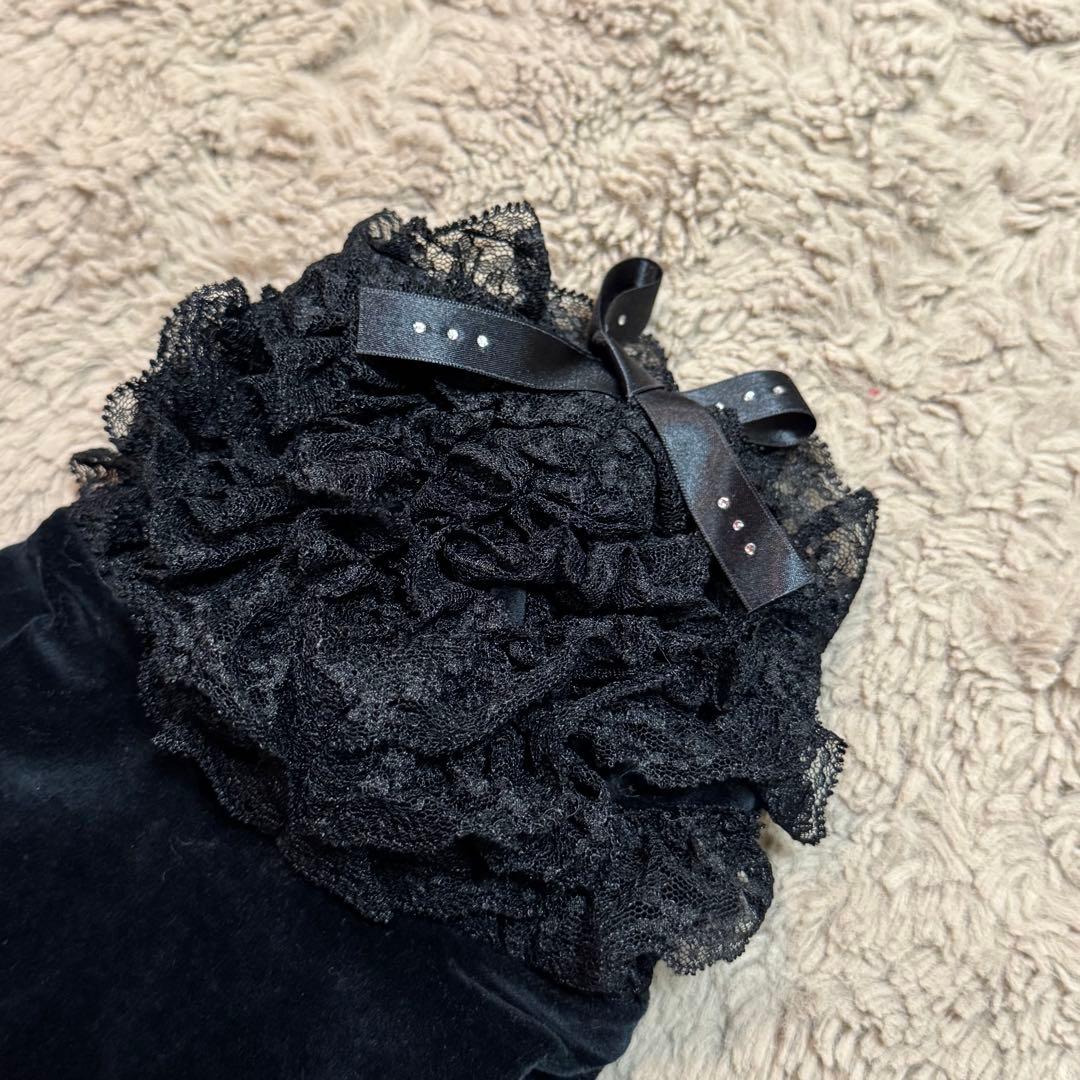 ブルブブ BUL BU-BU フリル付きLOVEベロアパーカー ワンピース 黒