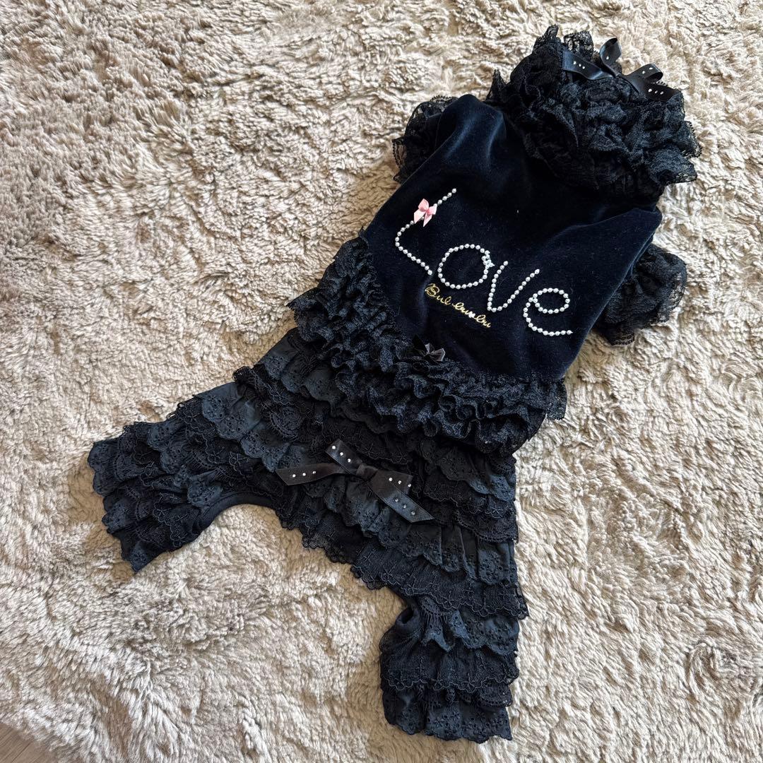 ブルブブ BUL BU-BU フリル付きLOVEベロアパーカー ワンピース 黒