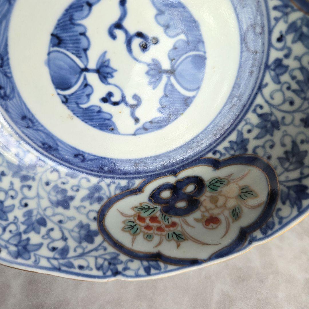 古伊万里　花唐草　深皿　江戸時代　染付　金彩　赤絵　金直し　金継ぎ　アンティーク