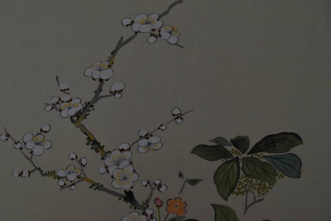 【真作】川口栖香/名花十二客図/四季花図/掛軸/名家伝来/AA-283