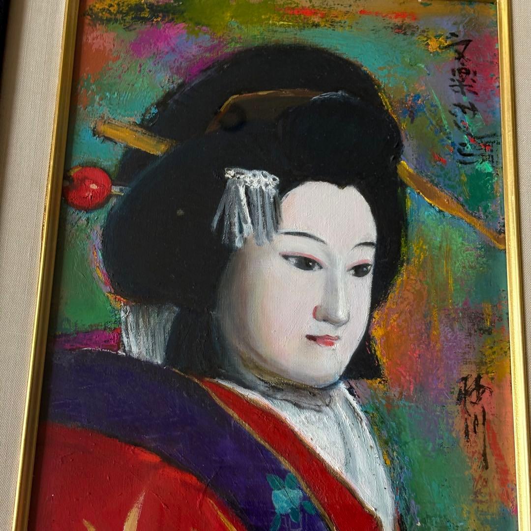 小田次男「梅川忠兵衛」油彩4号 額装 三越シール 油絵 油画 絵画B