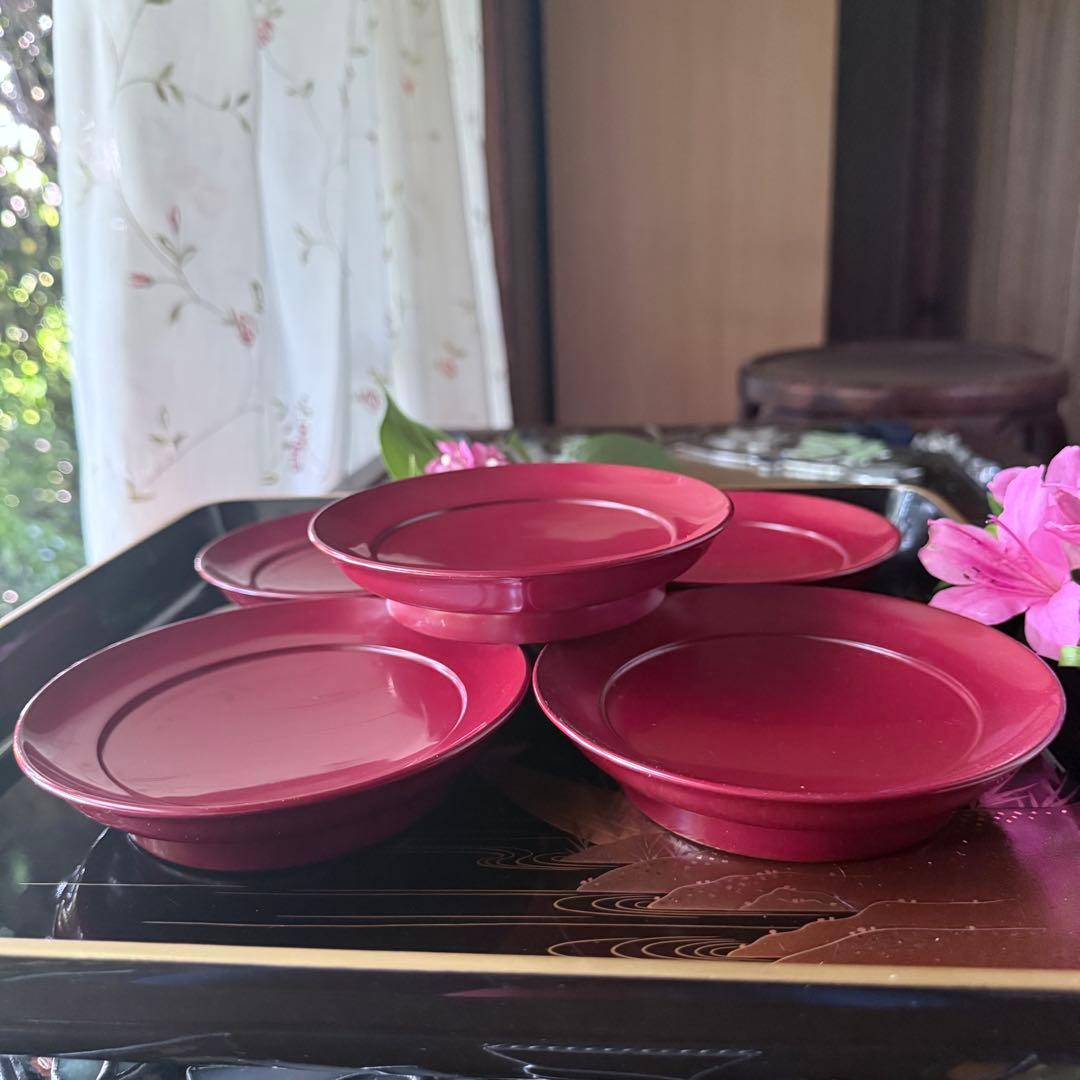 2168様感謝‼️愛蔵品渾身のJAPAN WAJIMA 輪島 塗師特製在銘椿皿5客