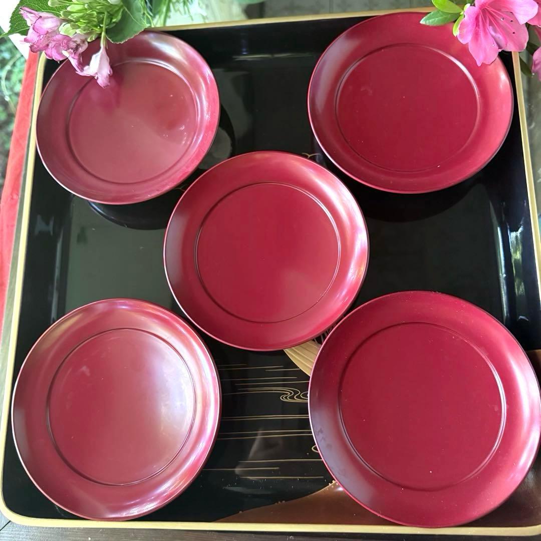 2168様感謝‼️愛蔵品渾身のJAPAN WAJIMA 輪島 塗師特製在銘椿皿5客