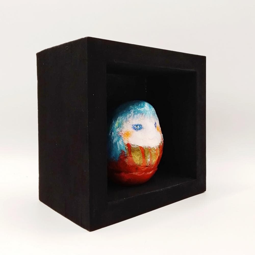 内野隆文　だるま姫　オブジェ　立体作品　古いダルマ・一合枡　アート作品　彫刻