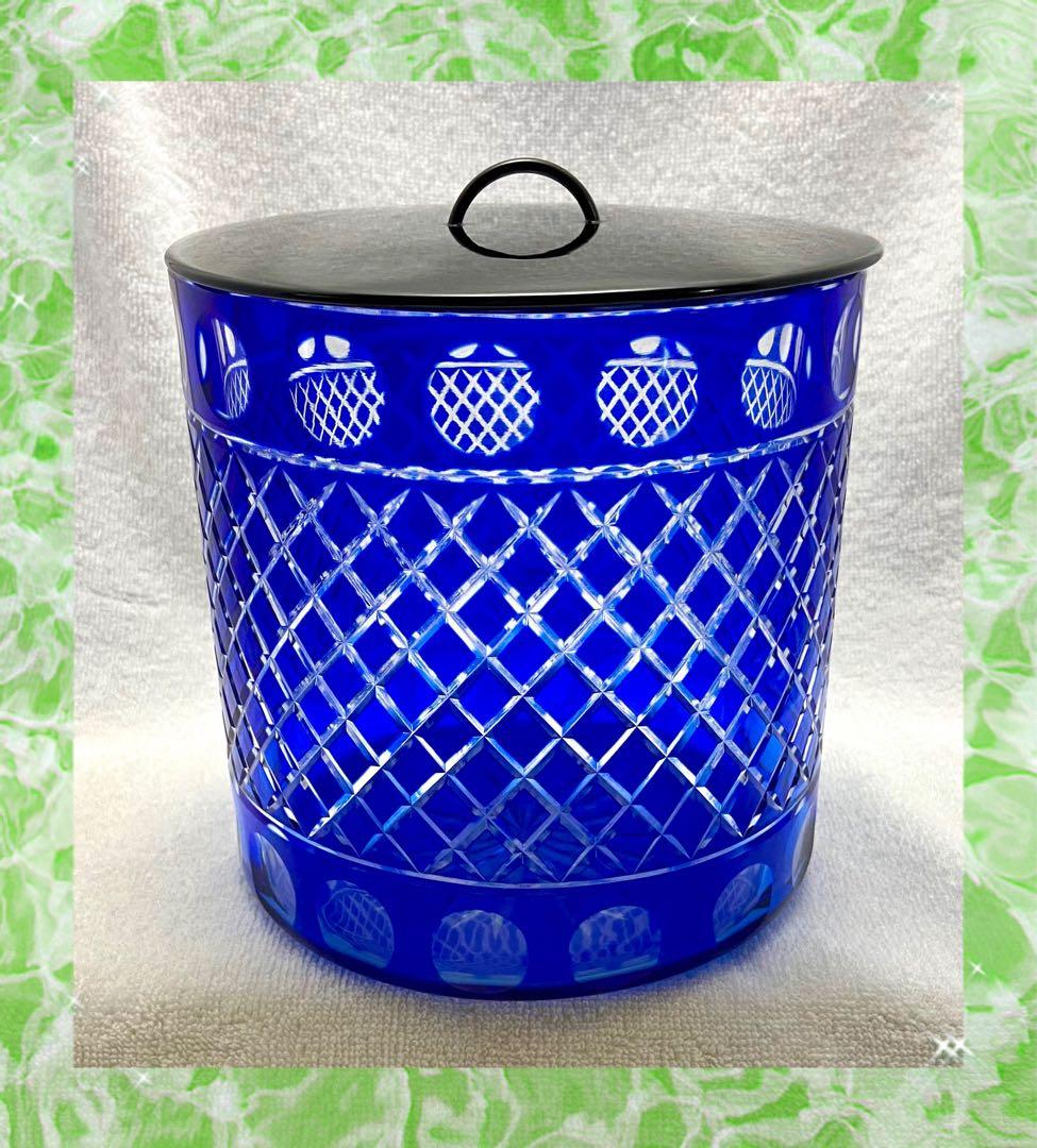 茶道具 水差し 切子 瑠璃色 ブルー 塗蓋【匿名配送】