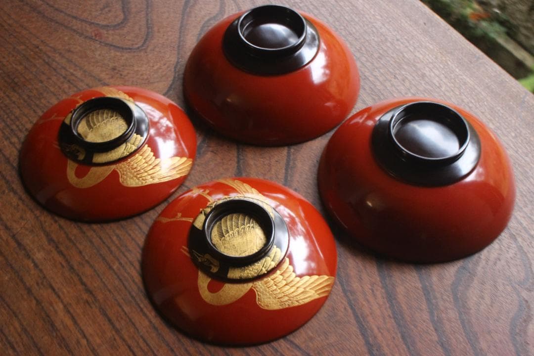 時代逸品！時代日の出塗に極上鶴沈金の映えるお椀2点（検輪島塗雑煮椀