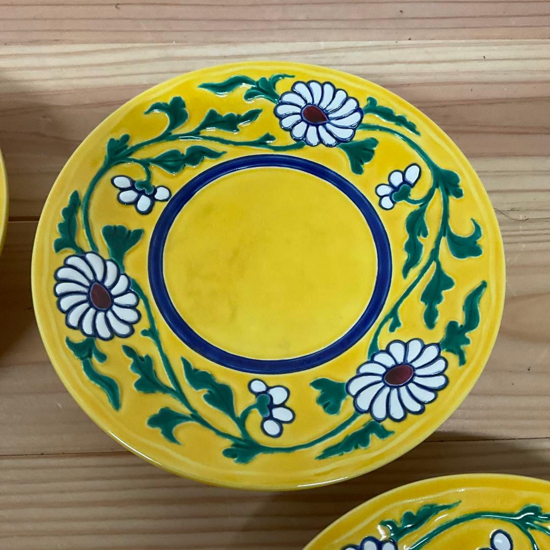 永楽善五郎　黄交趾菊唐草銘々皿　5客揃え