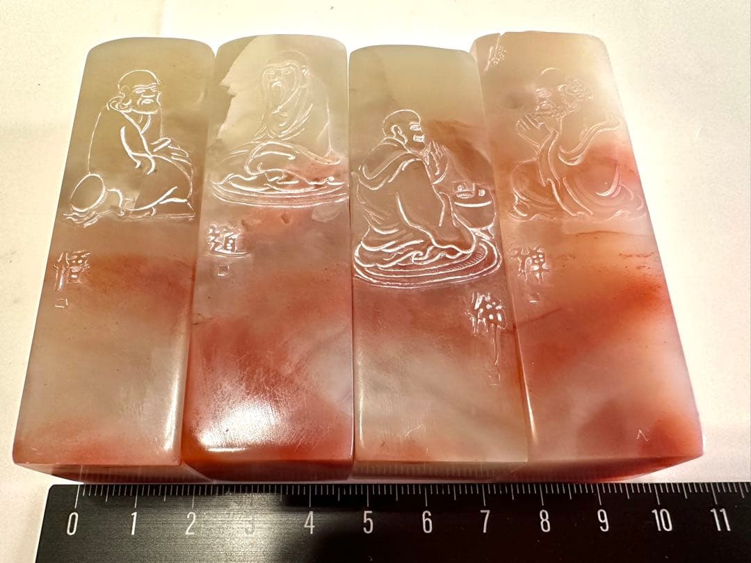 【悟　道　仏　禅】美品　ラオス 水凍　印材 落款 遊印 雅号　浮き彫　薄意　4点