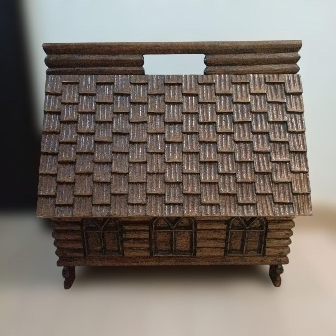 ★木製小屋型／シルバニア風／収納ボックス／ログハウス型