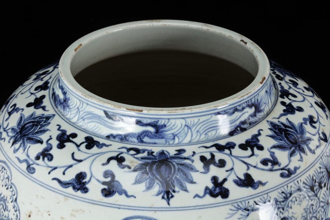 中国古玩 青花 染付 人物騎馬図 大壺30㎝ 飾壺 唐物 時代物 古美術 骨董品