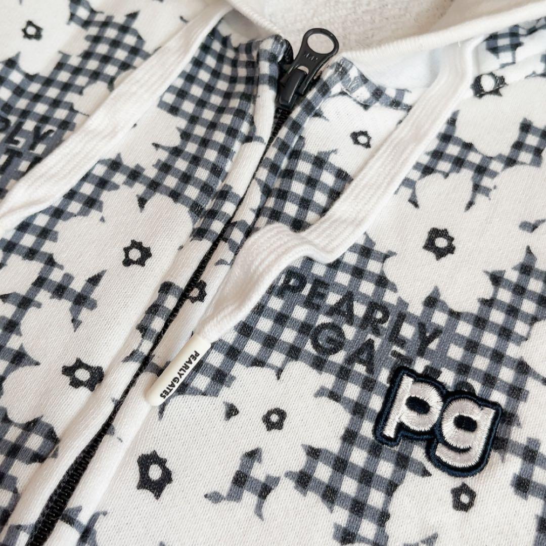 パーリーゲイツ セットアップ　パーカー　スカート　チェック　花柄　裏毛　ネイビー