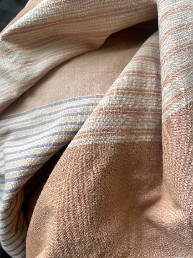 アンティーク 柿渋　ストライプ　風呂敷　綿　ティッキングリネン 173×181