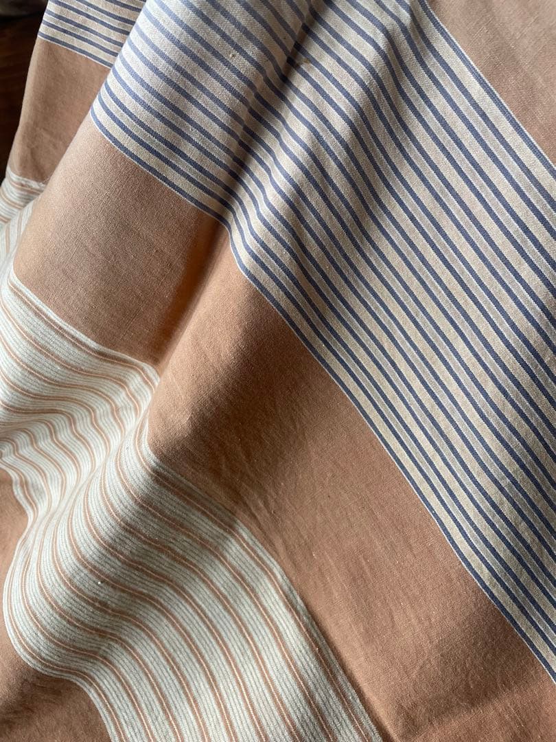 アンティーク 柿渋　ストライプ　風呂敷　綿　ティッキングリネン 173×181