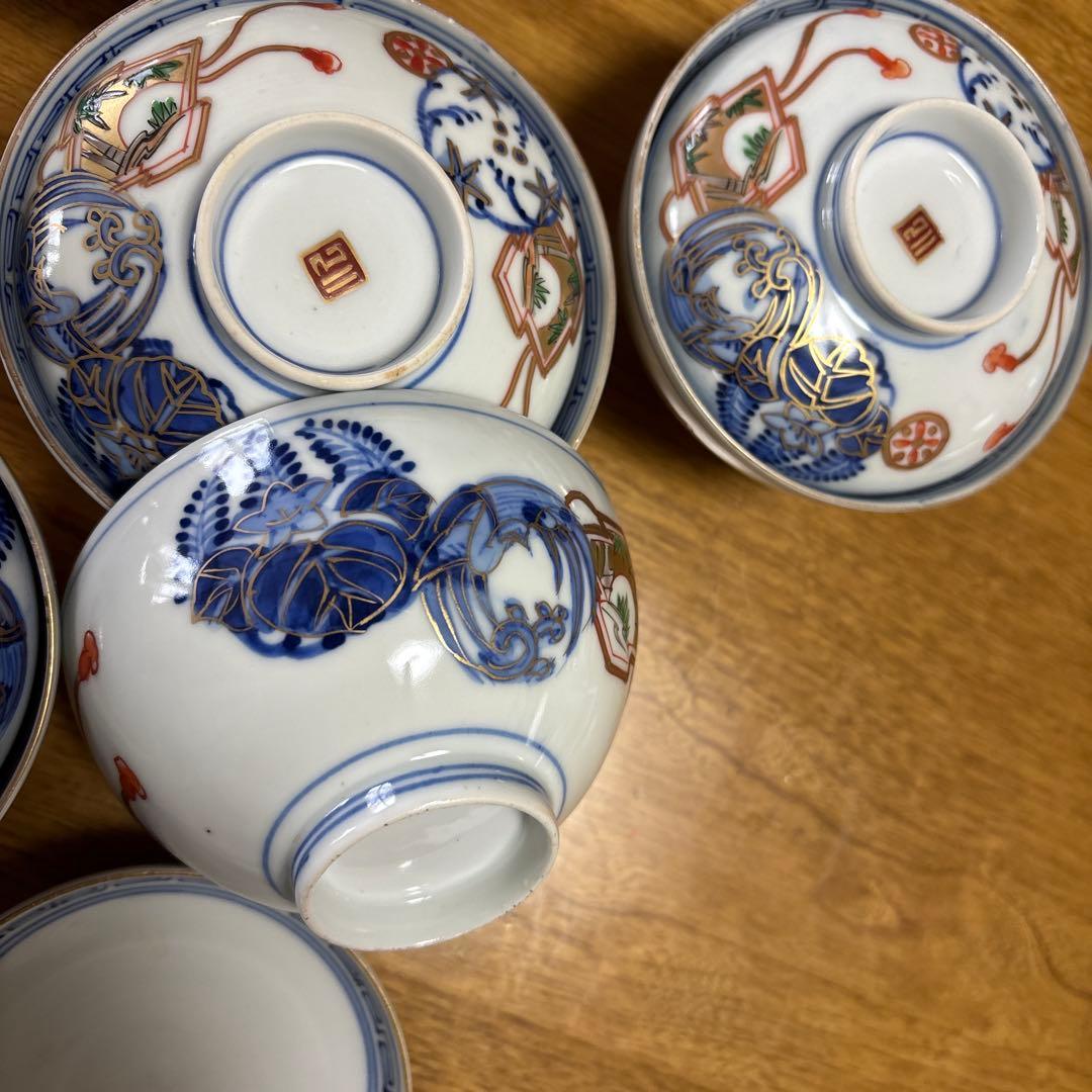 江戸後期伊万里小ぶり蓋碗5客