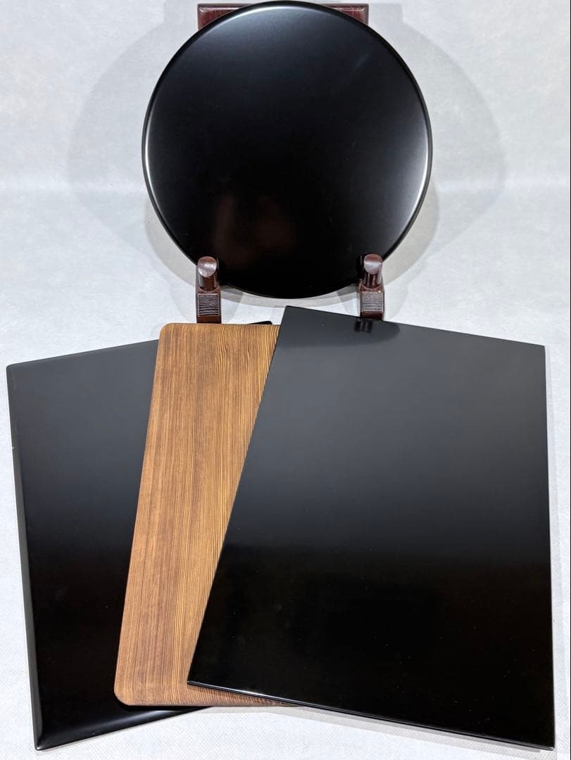 黒真塗 薄板三枚と焼杉蛤板　美品　茶道具　茶道　花器　送料込