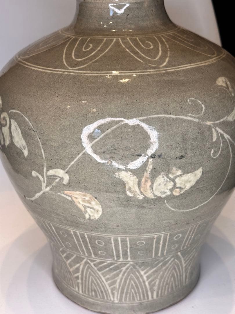 李朝 象嵌青磁 唐草文 大花瓶 古陶 古美術 骨董品 コレクション