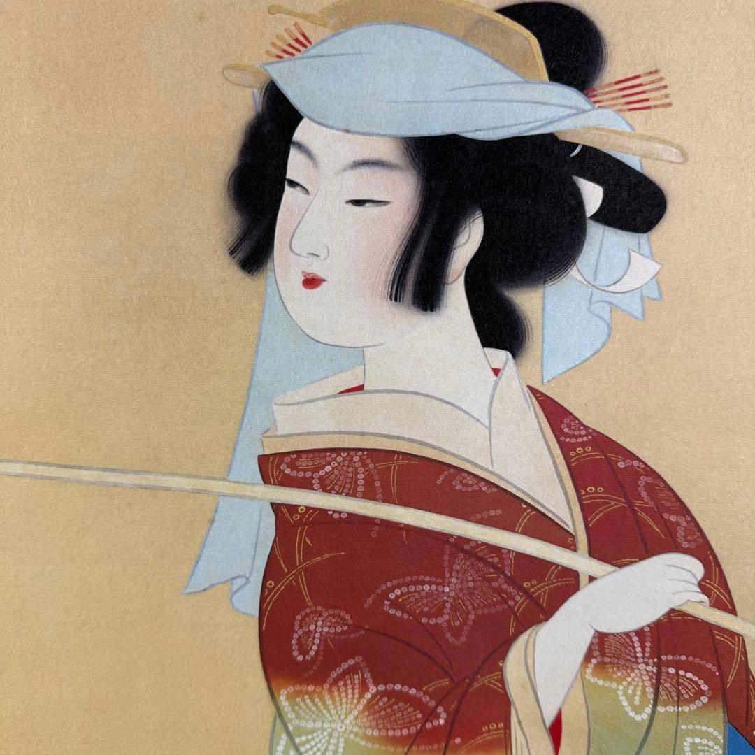 K47 上村松園 「汐くみ」 掛軸 日本画 共箱 工芸印刷