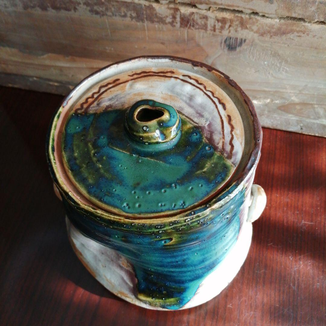 瀬戸焼　加藤作助　織部水指　15.5cm　大正～昭和初期