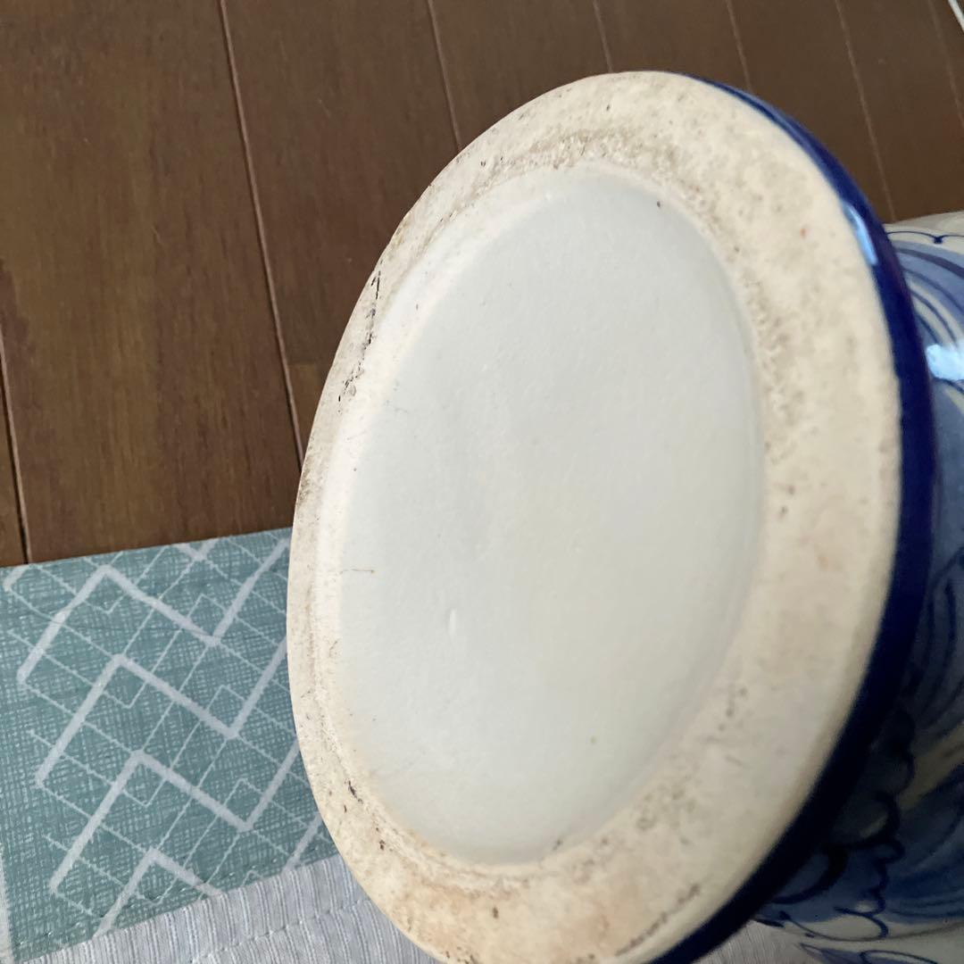 中国　古美術　染付大花瓶　唐物　双耳　透かし彫り　骨董