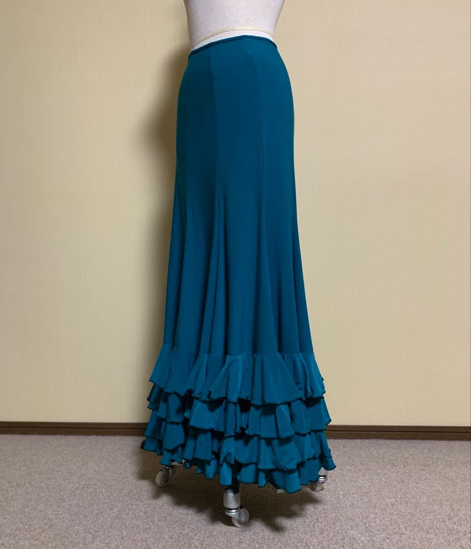 フラメンコ衣装ソニアジョーンズファルダ➕フリルブラウス上下　ターコイズ