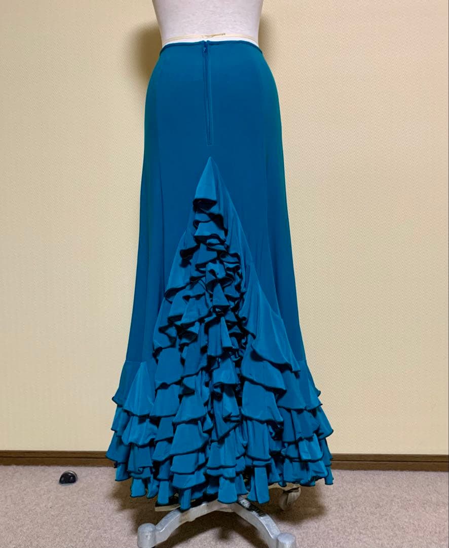 フラメンコ衣装ソニアジョーンズファルダ➕フリルブラウス上下　ターコイズ