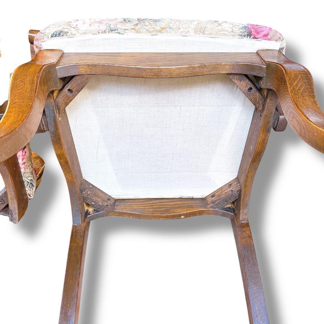 アンティーク 猫脚風 木製 肘掛チェア 2脚セット 花柄 店舗什器