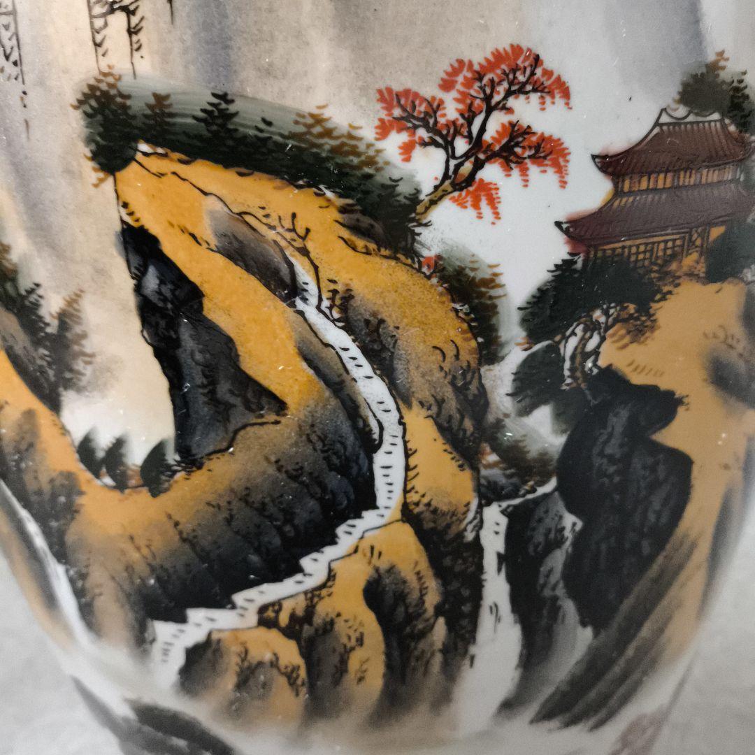 中華風★山水画装飾の大きな陶磁器壺★幅30センチ★高さ80センチ★たのメル発送