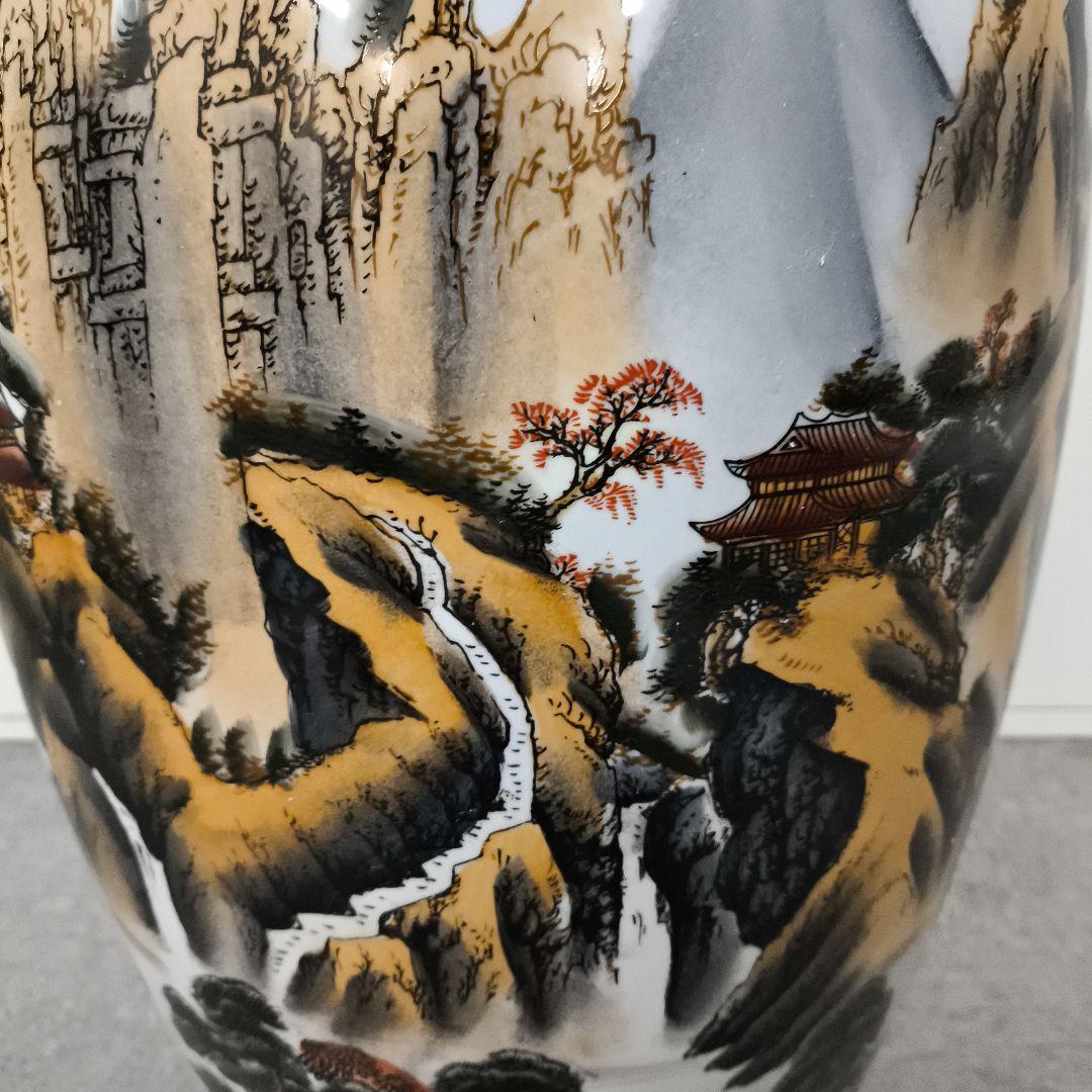 中華風★山水画装飾の大きな陶磁器壺★幅30センチ★高さ80センチ★たのメル発送