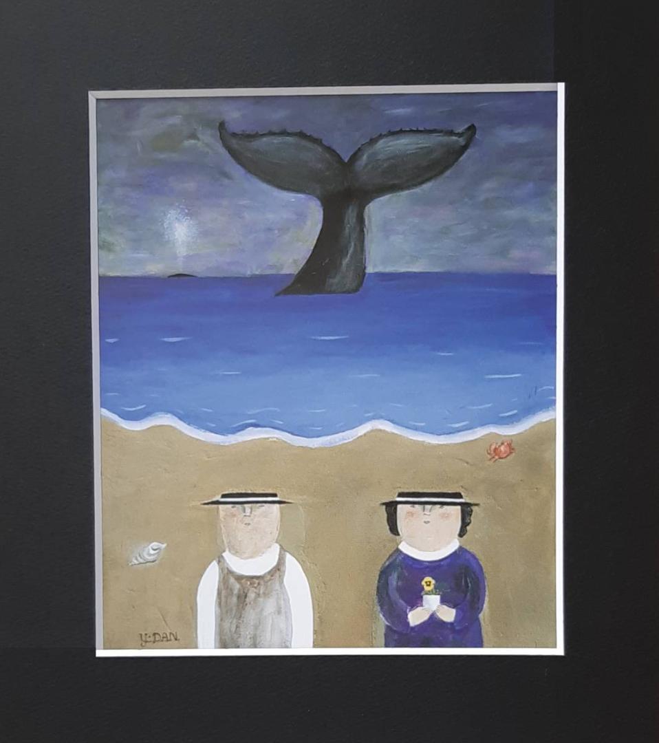 山口ダン、「日曜日の海」、希少画集の額装画、四季、風景、人気作品