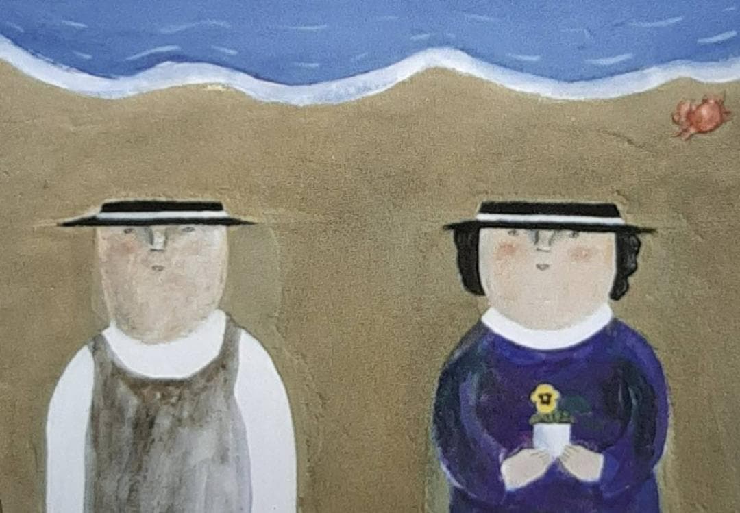 山口ダン、「日曜日の海」、希少画集の額装画、四季、風景、人気作品