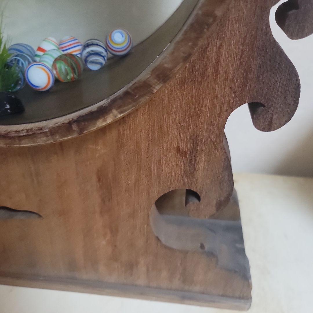 @*ー様 木製 円形金魚鉢 中型 人工水草付き