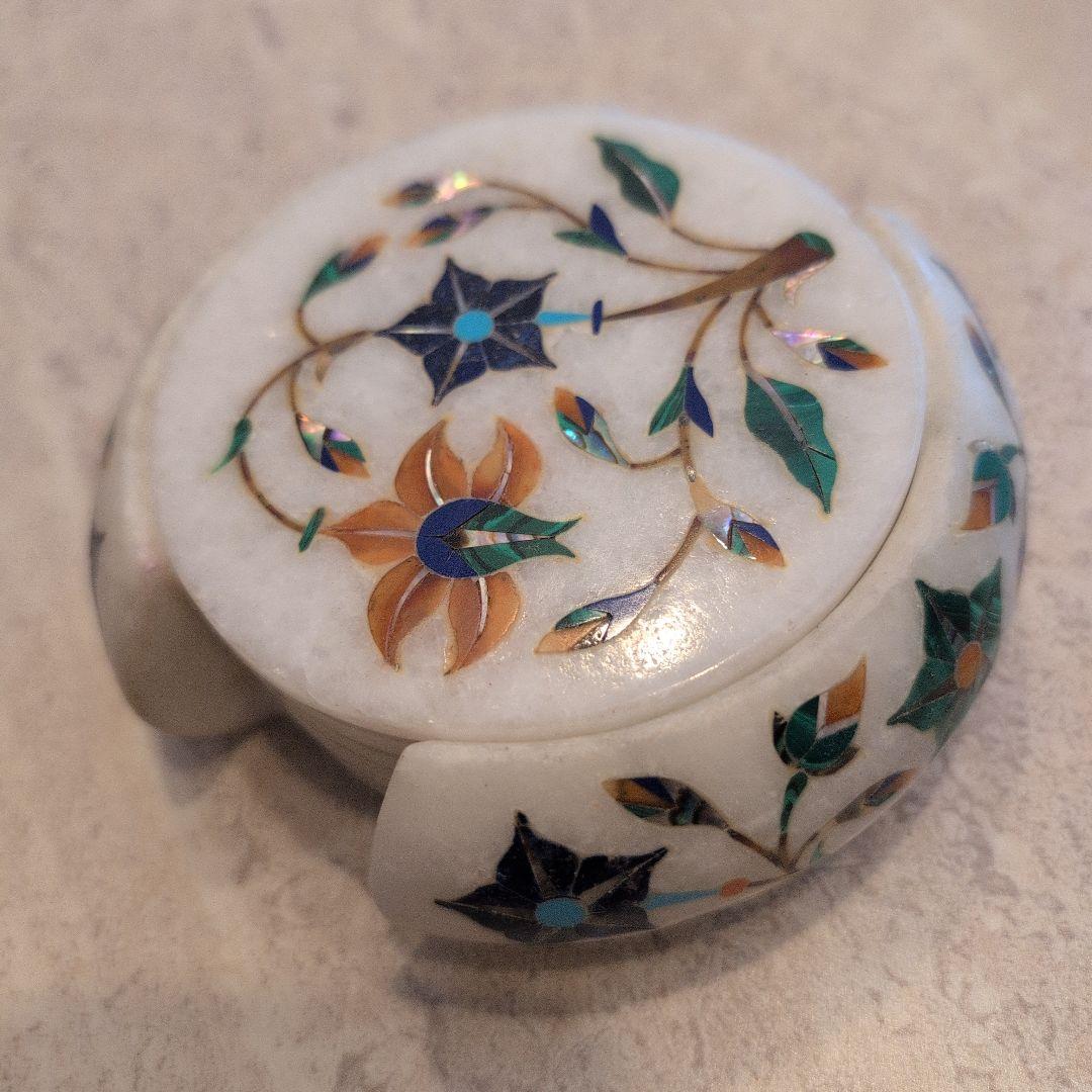 天然石 象嵌細工コースターセット（6枚組） インド ハンドメイド 美術工芸品