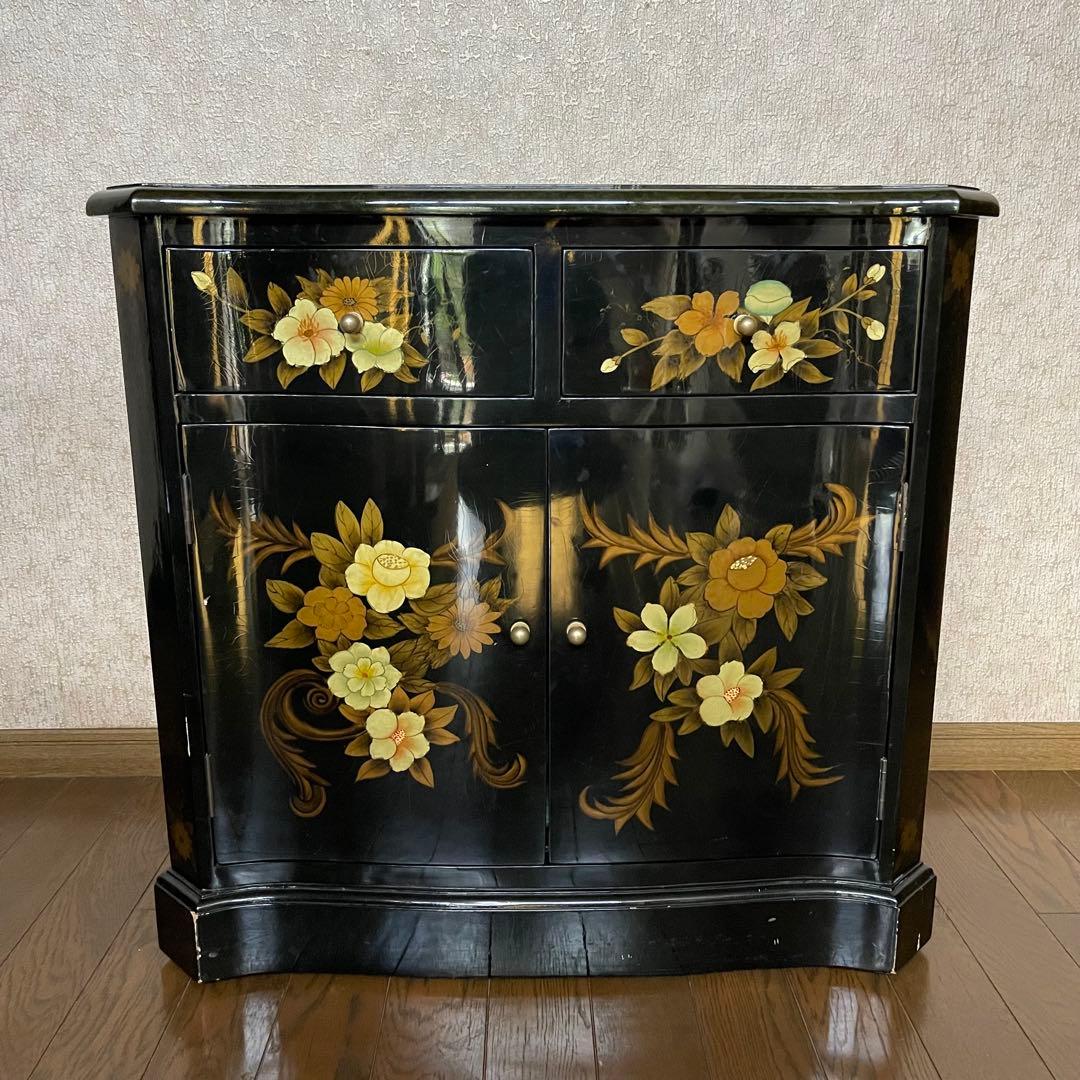 【ヴィンテージ・キャビネット】45X81X77 花柄の装飾箪笥　アジアン家具