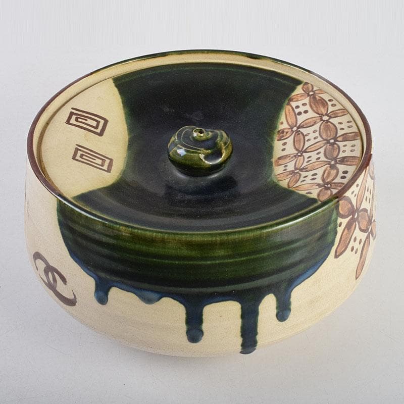 茶道具　人間国宝　荒川豊蔵作　青織部　平水指　方谷浩明極め箱　D　R9278B