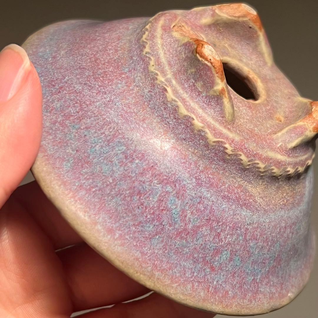 827.虹泉 紫釉釉反緣丸 盆栽鉢 植木鉢 10.3*3.6cm