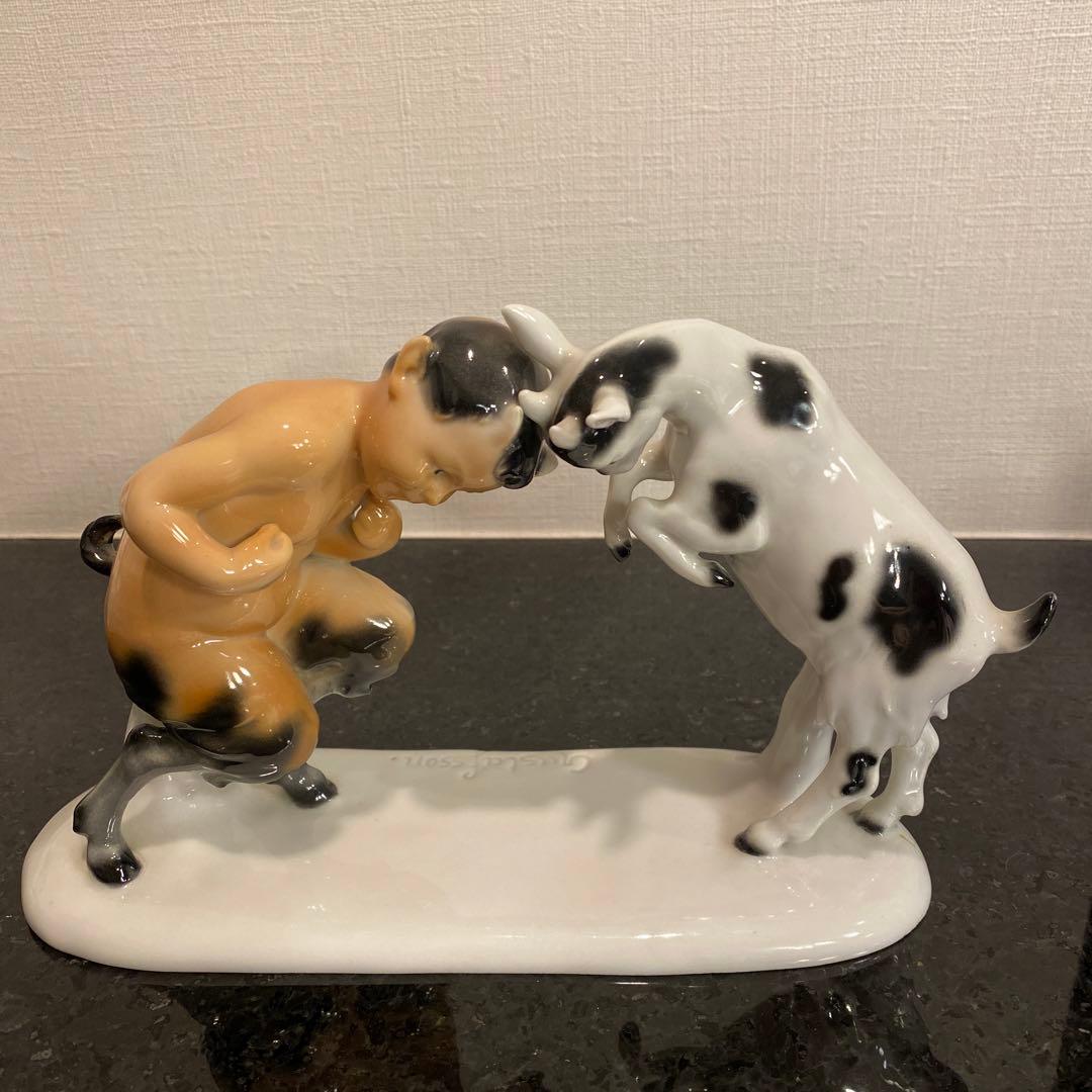 【一点物♡】「Gustafsson」と刻印　雄ヤギと角をぶつけ合う牧神の彫刻