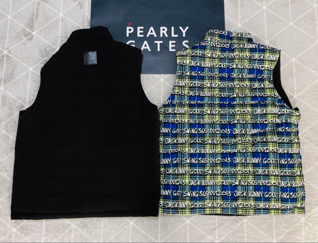 新品 パーリーゲイツ ジャックバニー リバーシブル中綿ベスト(5)L/ライム