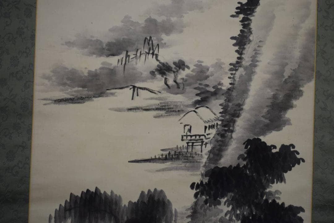 真作/田中柏陰/山水画賛/絹表装/布袋屋掛軸HH-672