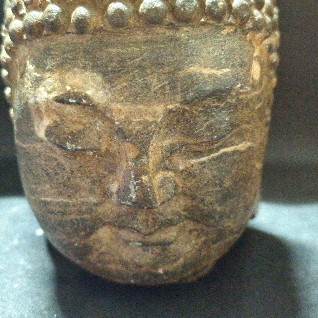 中国仏教美術 佛頭 天然石 手彫り骨董 アンティーク 石窟発掘 蒐集家放出極上品