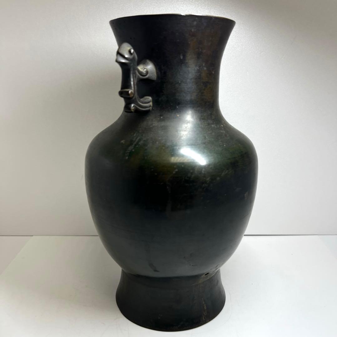 中国清時代　鳥耳付古銅花瓶　高さ約33.5㎝　3462g 東Y7-1106☆2F