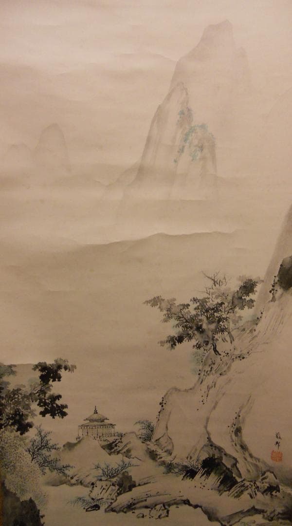 掛け軸 橋本雅邦 江亭帰隠之図 紙本 名品 複製 希少 軸装 茶道具 掛軸 美品