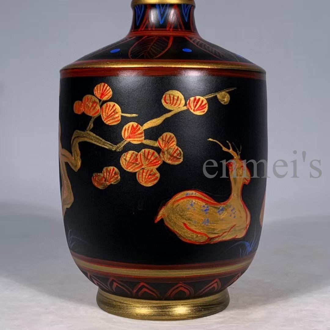 中国古美術・旧蔵宋汝窯・大漆彩繪人物對弈圖竹節瓶・彩絵・花瓶・陶磁器・文房置物