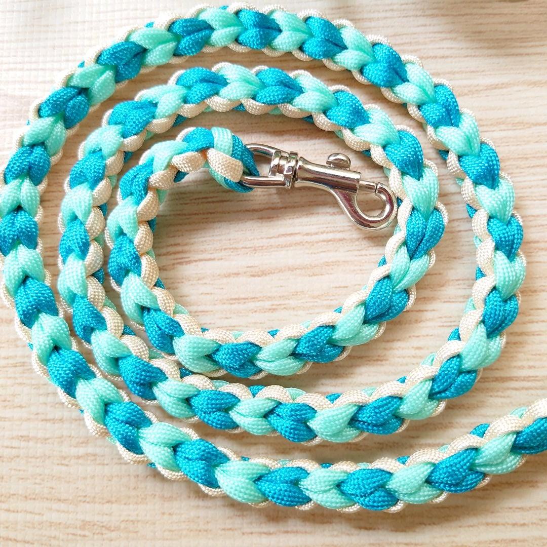 パラコードリード　カフェリード　ハート編み　ターコイズブルー　№070