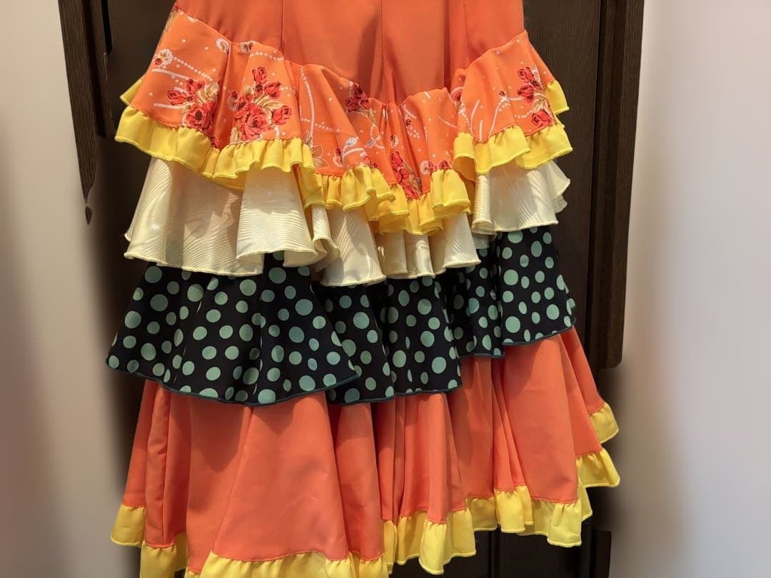 フラメンコドレス オレンジ 多層フリル