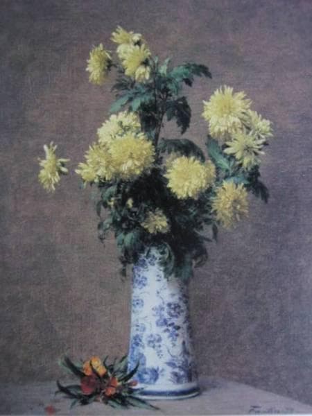 アンリ・ファンタン－ラトゥール、キクの花、希少な額装用画集より、新品高級額装付