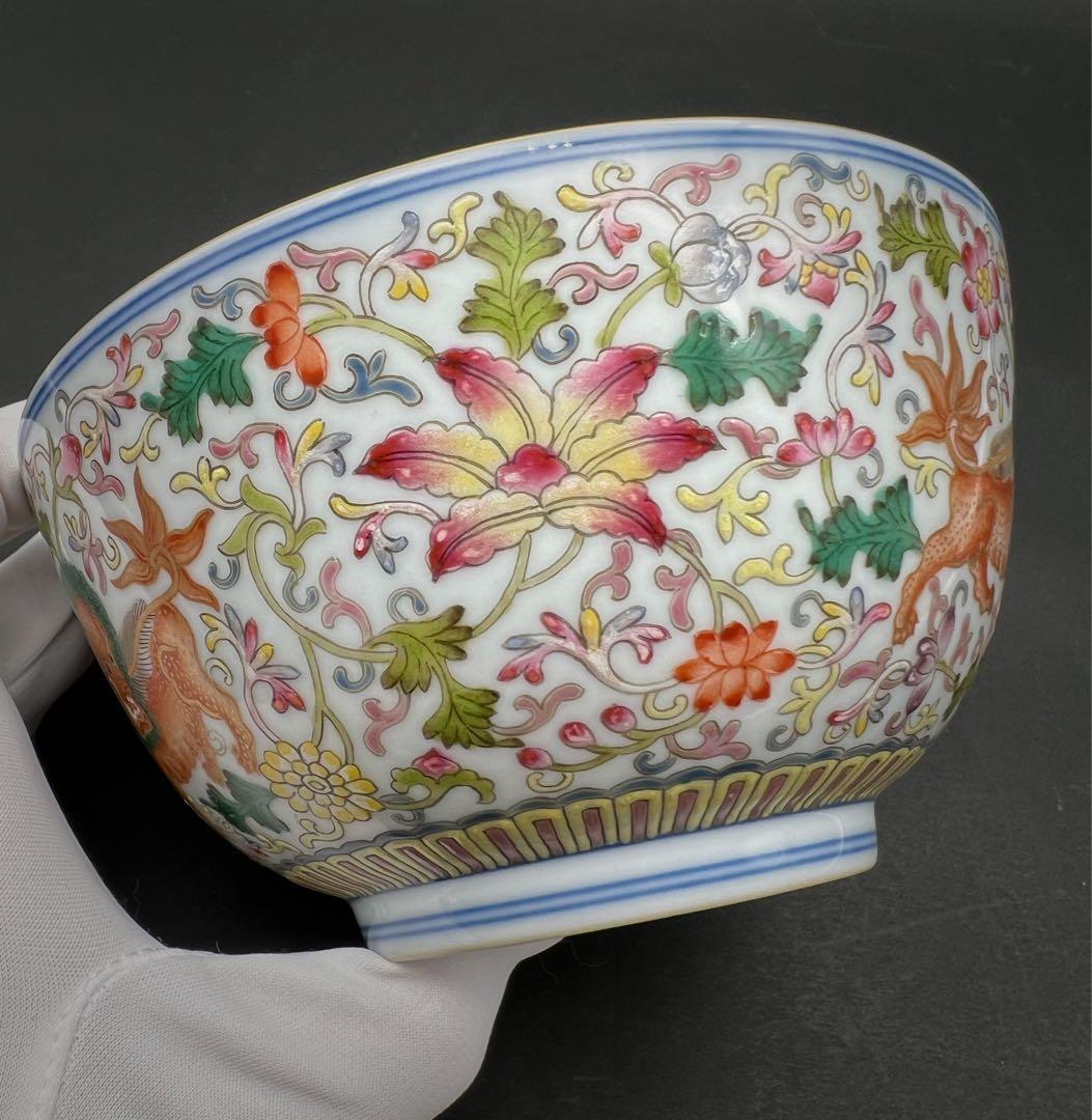 中国美術 古玩 大清乾隆年製 獅子紋様椀 箱付き