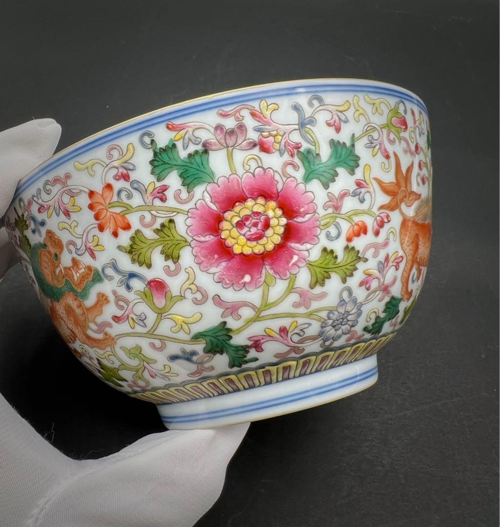 中国美術 古玩 大清乾隆年製 獅子紋様椀 箱付き