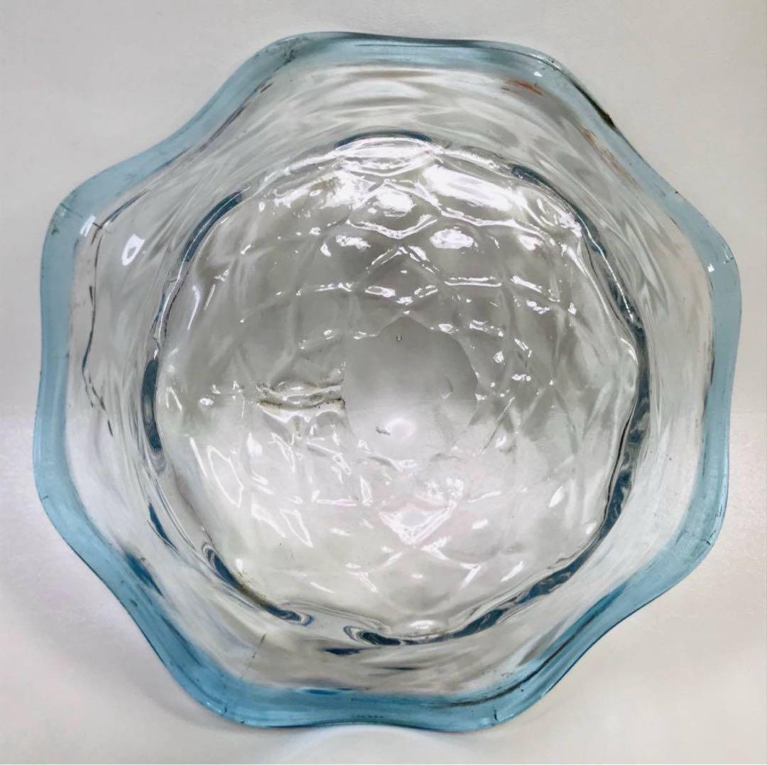 ★明治ガラス/和ガラス！綺麗な青縁鉢/気泡ガラス/氷ガラス★