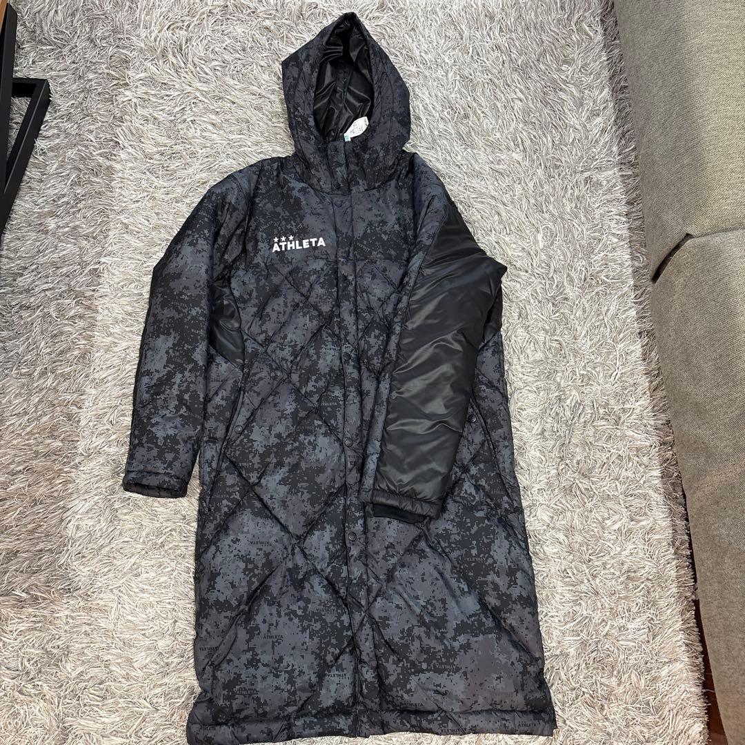 ATHLETA ベンチコート フード付き ダイヤモンドキルティング　Oサイズ