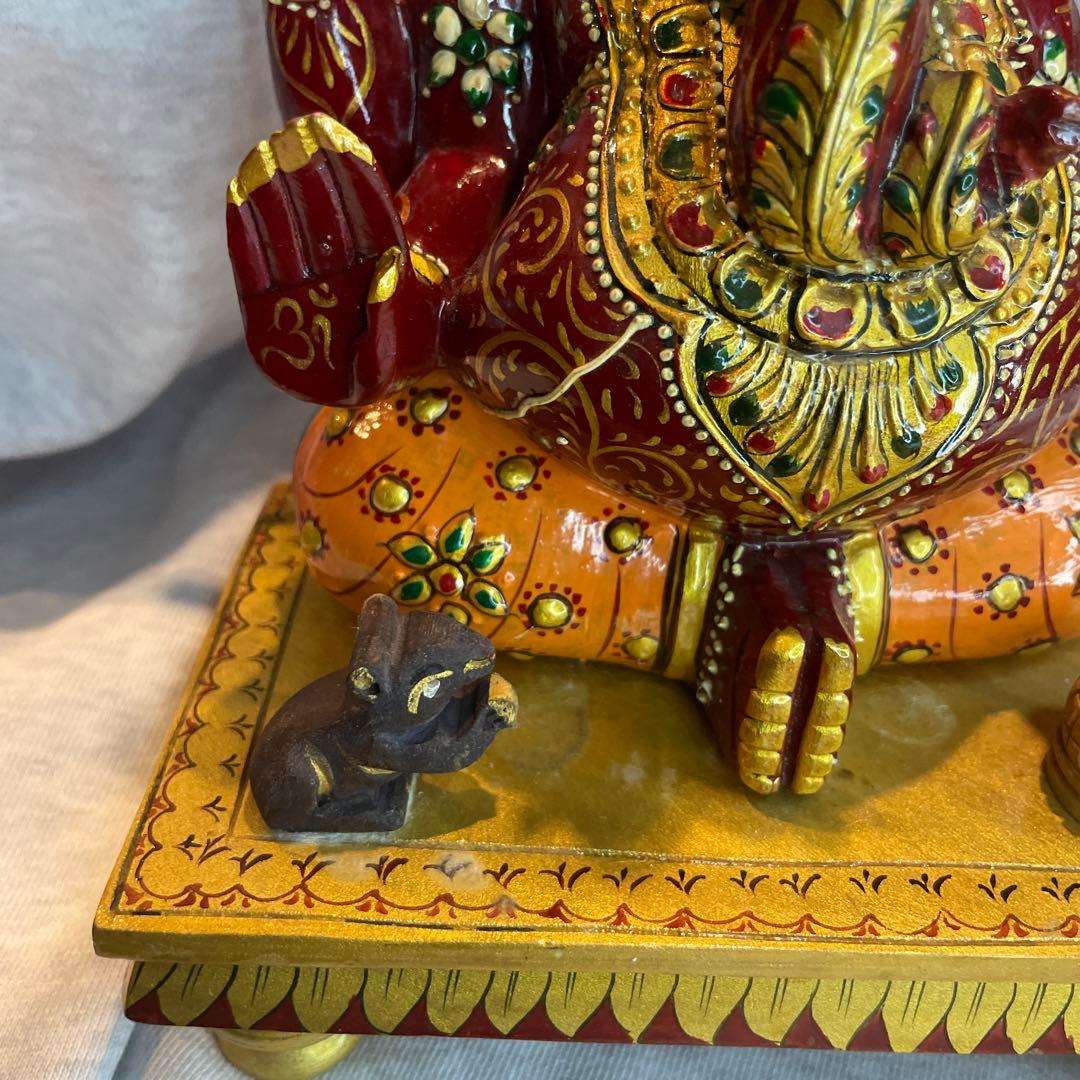 【呪物】ガネーシャ像 赤と金 約20cm インテリア置物